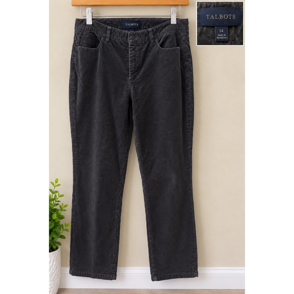 TALBOTS Sz 14 Pants Corduroy Straight Leg Classic HERITAGE Dark Gray Fall Preppy
